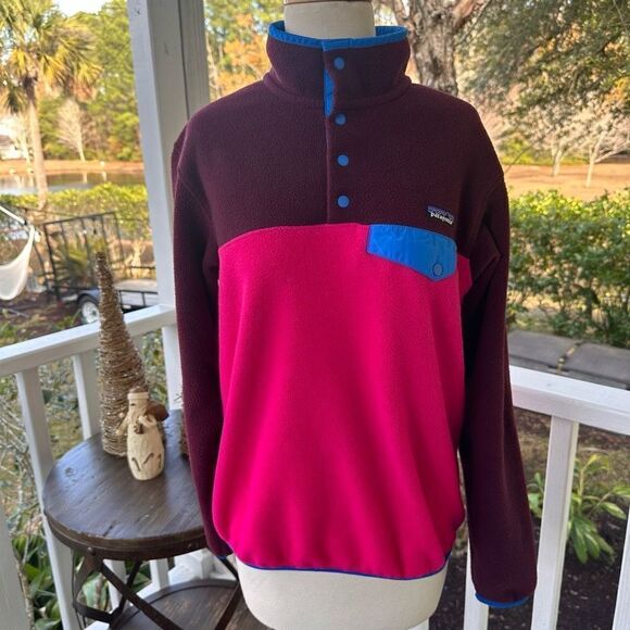 Patagonia Synchilla Snap-T Fleece Pullover Pink Maroon Blue - Picture 1 of 5